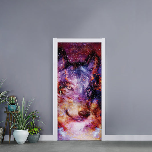 Galaxy Wolf Portrait Print Door Sticker