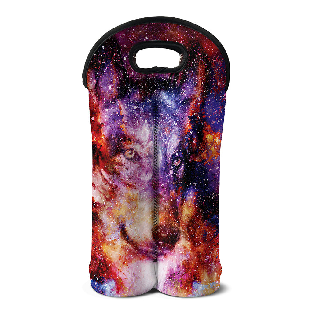 Galaxy Wolf Portrait Print Double Neoprene Wine Tote