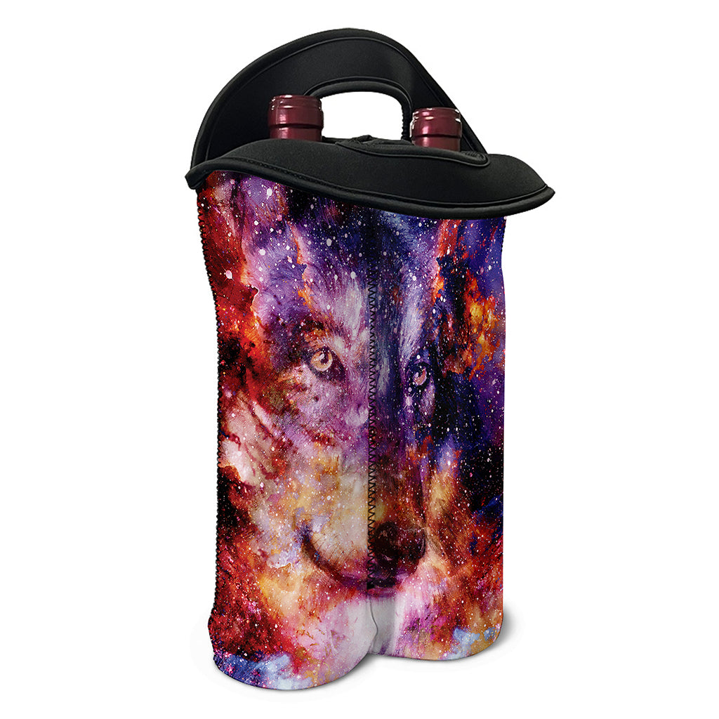 Galaxy Wolf Portrait Print Double Neoprene Wine Tote