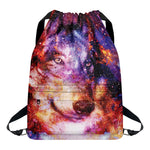 Galaxy Wolf Portrait Print Drawstring Backpack