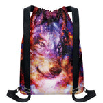 Galaxy Wolf Portrait Print Drawstring Backpack