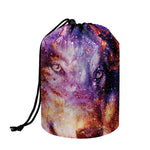 Galaxy Wolf Portrait Print Drawstring Makeup Bag