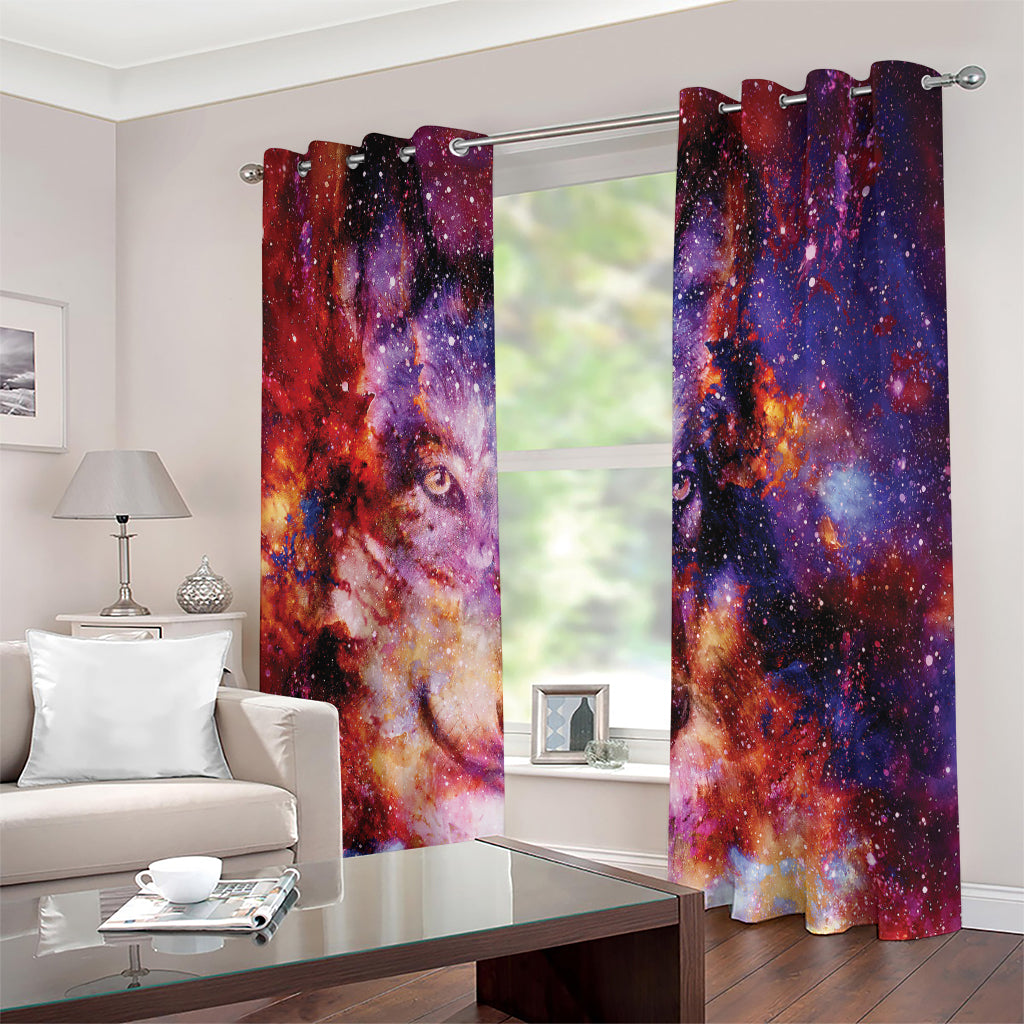 Galaxy Wolf Portrait Print Extra Wide Grommet Curtains