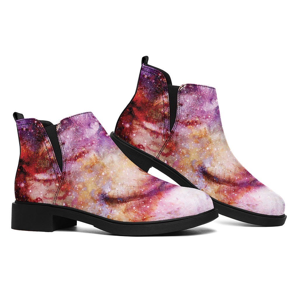 Galaxy Wolf Portrait Print Flat Ankle Boots