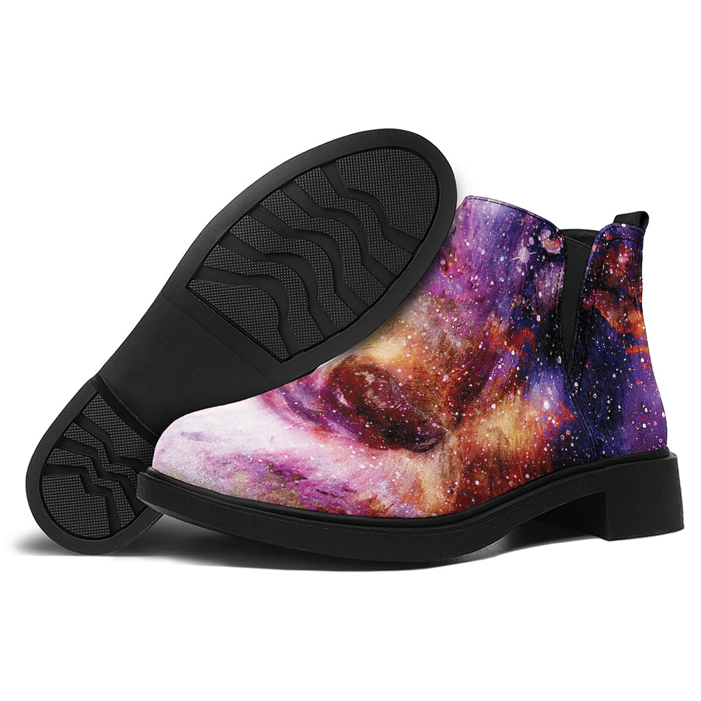 Galaxy Wolf Portrait Print Flat Ankle Boots