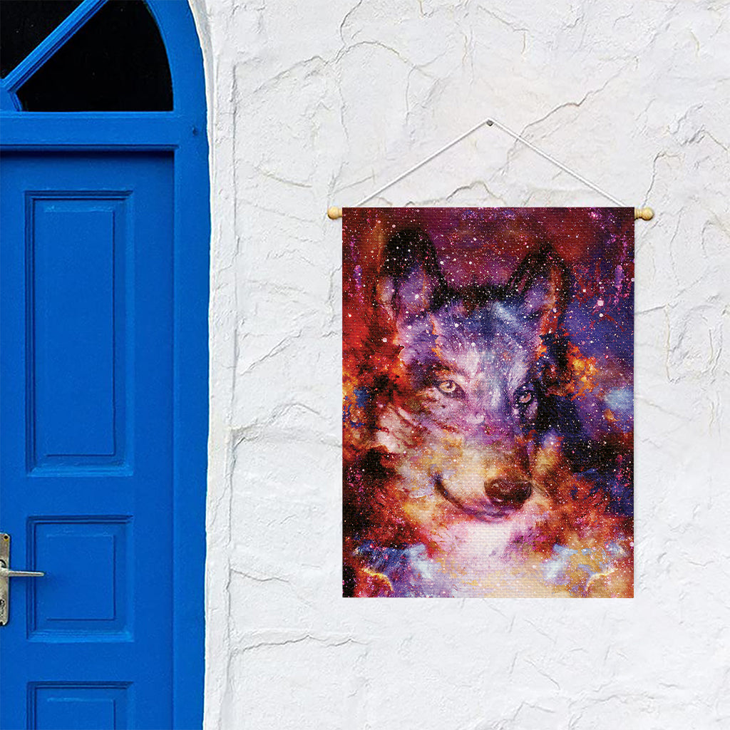 Galaxy Wolf Portrait Print Garden Flag
