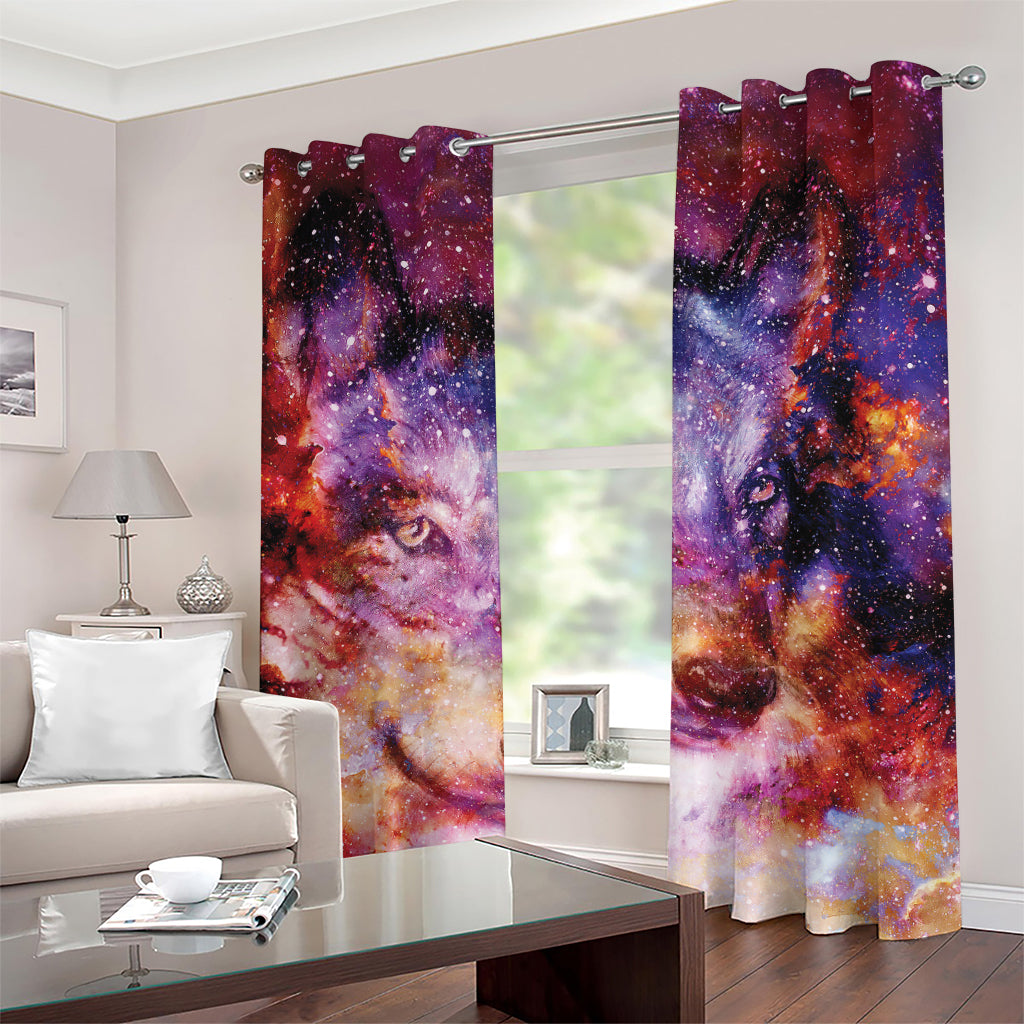 Galaxy Wolf Portrait Print Grommet Curtains