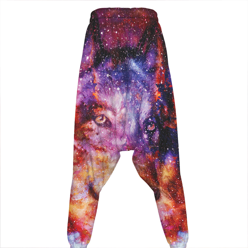 Galaxy Wolf Portrait Print Hammer Pants