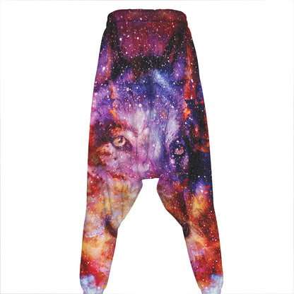 Galaxy Wolf Portrait Print Hammer Pants