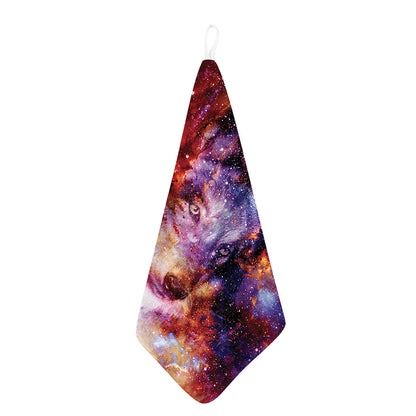 Galaxy Wolf Portrait Print Hand Towel