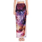 Galaxy Wolf Portrait Print High Slit Maxi Skirt