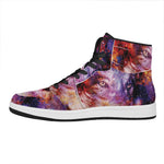 Galaxy Wolf Portrait Print High Top Leather Sneakers