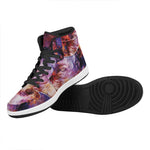 Galaxy Wolf Portrait Print High Top Leather Sneakers