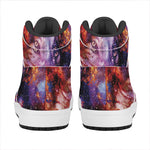 Galaxy Wolf Portrait Print High Top Leather Sneakers