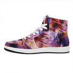 Galaxy Wolf Portrait Print High Top Leather Sneakers
