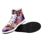 Galaxy Wolf Portrait Print High Top Leather Sneakers