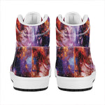 Galaxy Wolf Portrait Print High Top Leather Sneakers