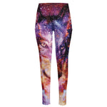 Galaxy Wolf Portrait Print High-Waisted Pocket Leggings