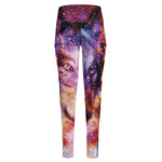 Galaxy Wolf Portrait Print High-Waisted Pocket Leggings