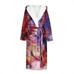 Galaxy Wolf Portrait Print Hooded Bathrobe