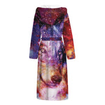 Galaxy Wolf Portrait Print Hooded Bathrobe