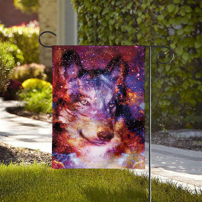 Galaxy Wolf Portrait Print House Flag