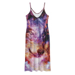 Galaxy Wolf Portrait Print Jersey Midi Cami Dress
