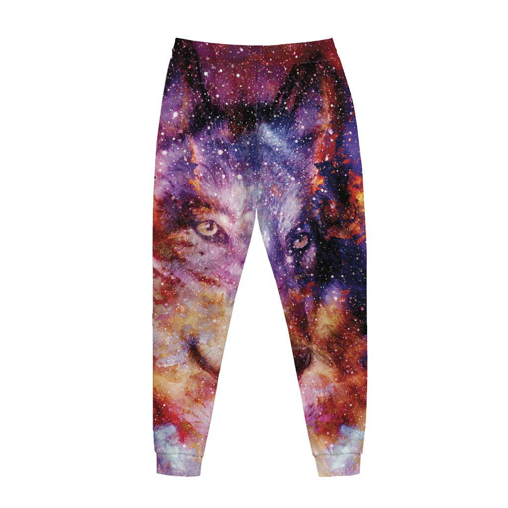 Galaxy Wolf Portrait Print Jogger Pants