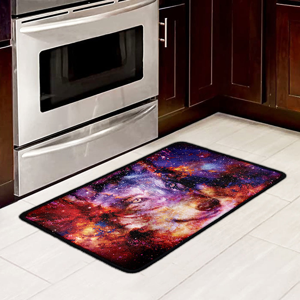 Galaxy Wolf Portrait Print Kitchen Mat