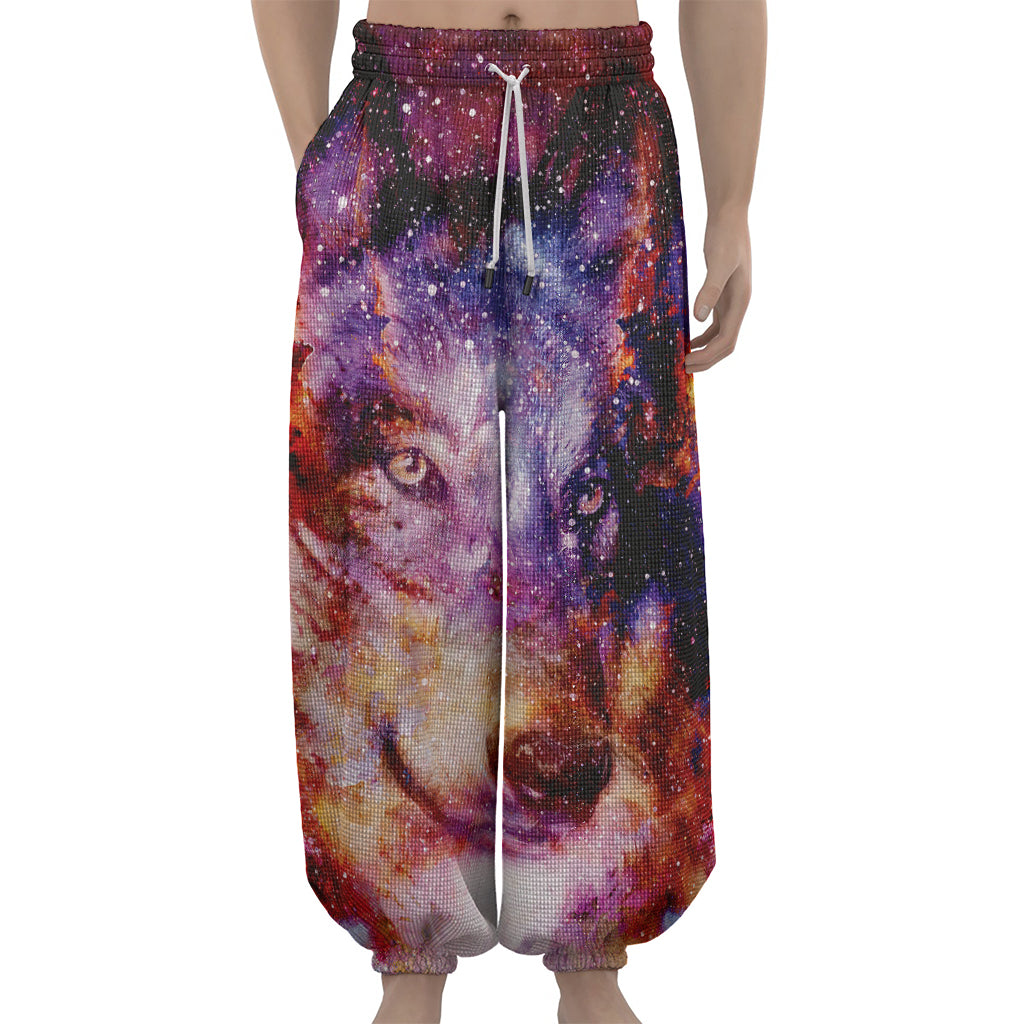 Galaxy Wolf Portrait Print Lantern Pants