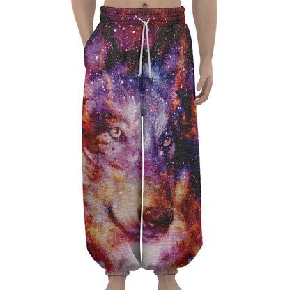 Galaxy Wolf Portrait Print Lantern Pants