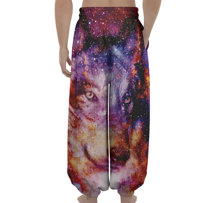 Galaxy Wolf Portrait Print Lantern Pants