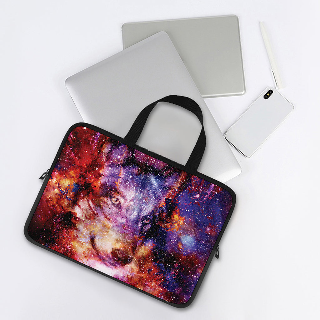 Galaxy Wolf Portrait Print Laptop Sleeve With Handle