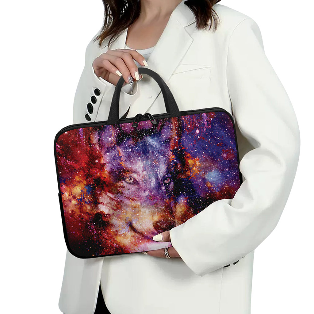 Galaxy Wolf Portrait Print Laptop Sleeve With Handle