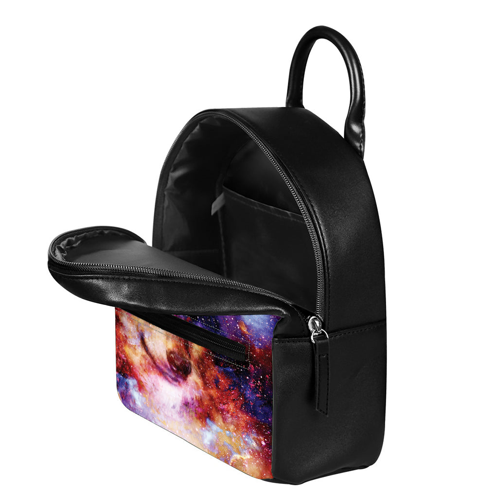 Galaxy Wolf Portrait Print Leather Backpack