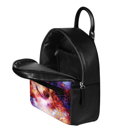 Galaxy Wolf Portrait Print Leather Backpack