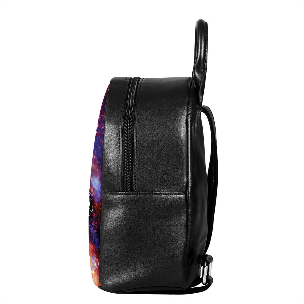 Galaxy Wolf Portrait Print Leather Backpack