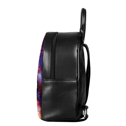 Galaxy Wolf Portrait Print Leather Backpack