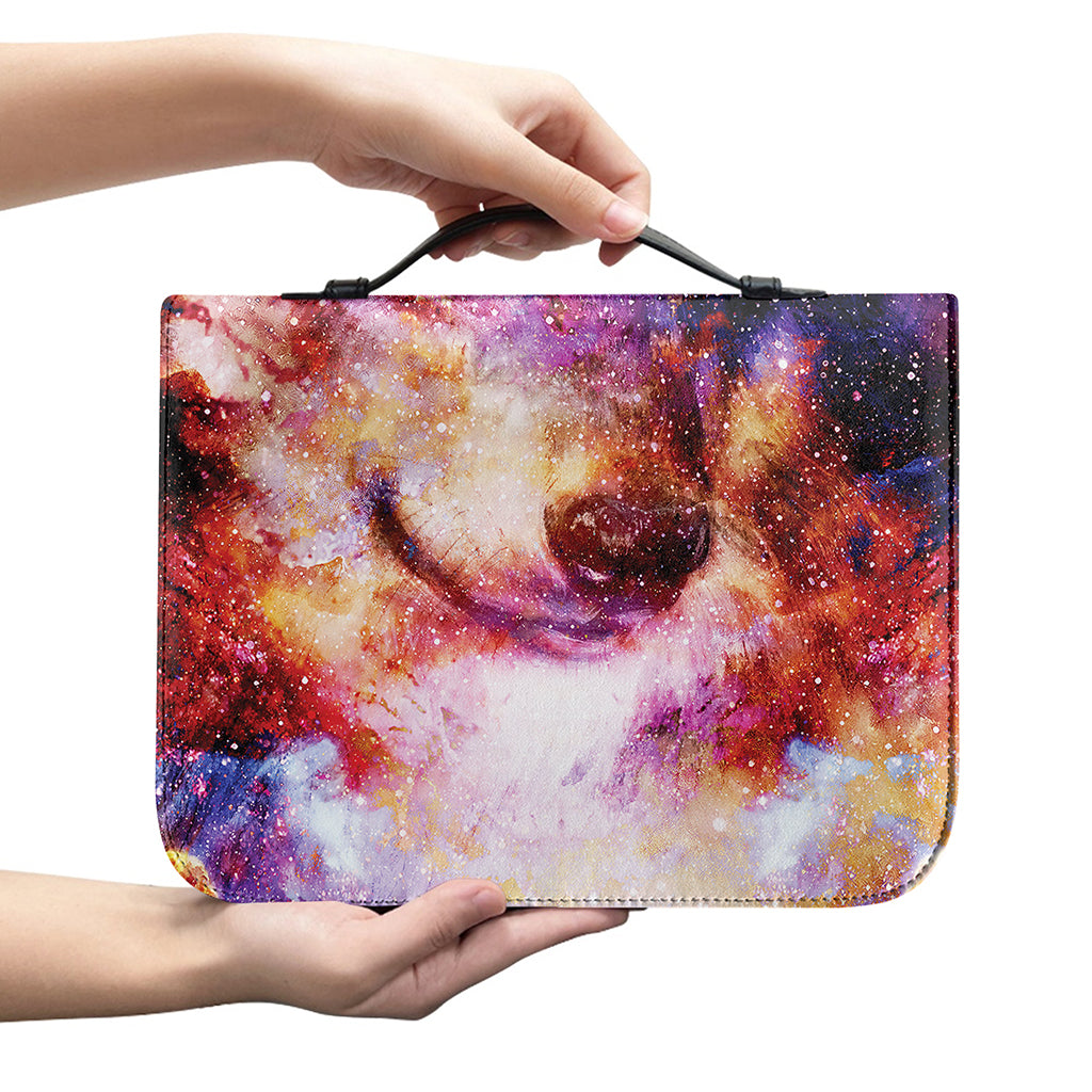 Galaxy Wolf Portrait Print Leather Bible Cover