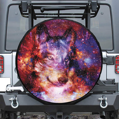 Galaxy Wolf Portrait Print Leather Spare Tire Cover
