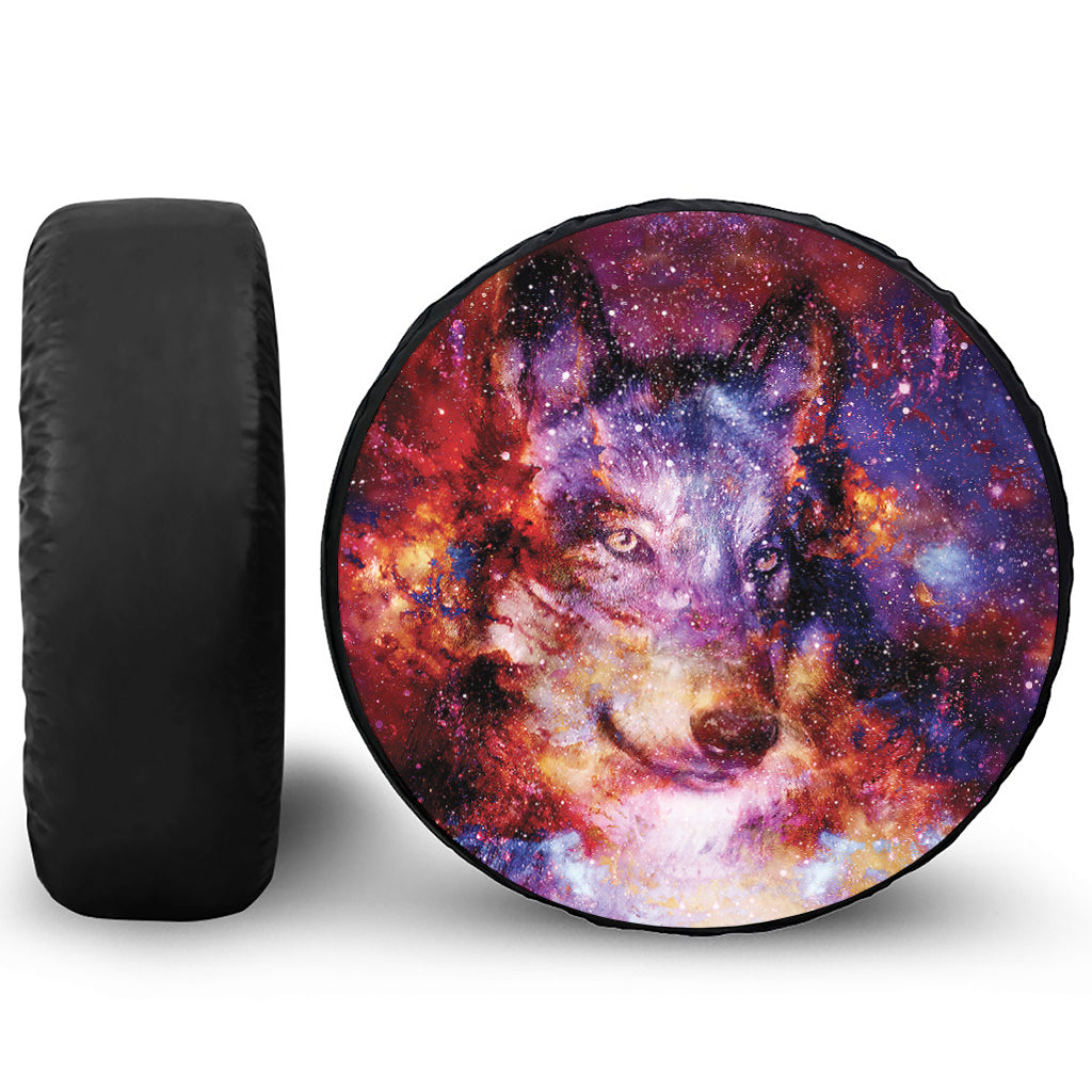 Galaxy Wolf Portrait Print Leather Spare Tire Cover