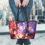 Galaxy Wolf Portrait Print Leather Tote Bag