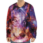 Galaxy Wolf Portrait Print Long Sleeve Baseball Jersey