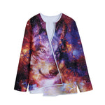 Galaxy Wolf Portrait Print Long Sleeve Short Coat
