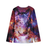 Galaxy Wolf Portrait Print Long Sleeve Short Coat