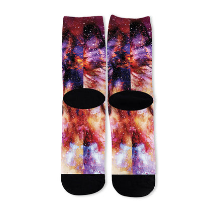 Galaxy Wolf Portrait Print Long Socks