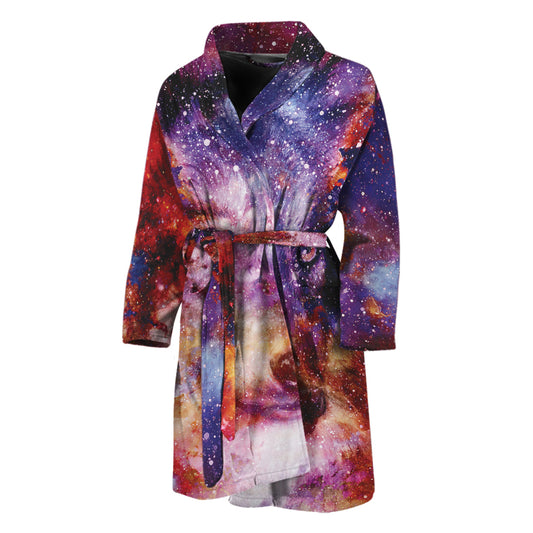 Galaxy Wolf Portrait Print Men's Bathrobe