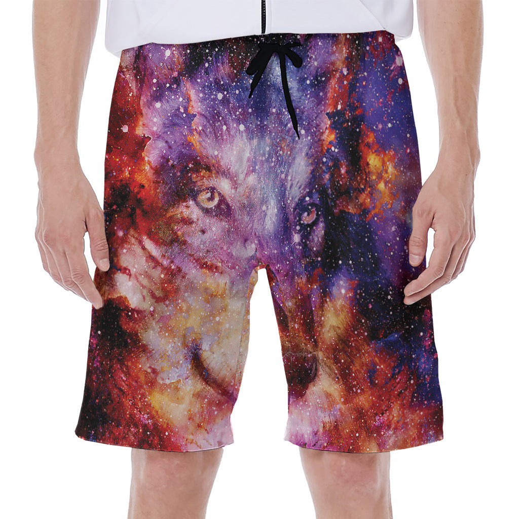 Galaxy Wolf Portrait Print Men's Beach Shorts