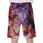 Galaxy Wolf Portrait Print Men's Beach Shorts