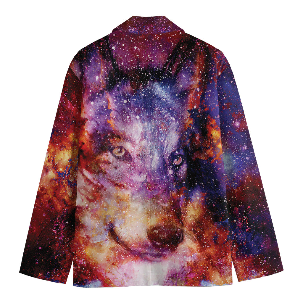 Galaxy Wolf Portrait Print Men's Blazer